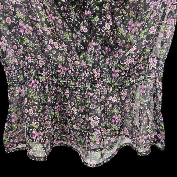 Fire Los Angeles Ruffled Sheer Floral Top Size Large - Picture 8 of 13